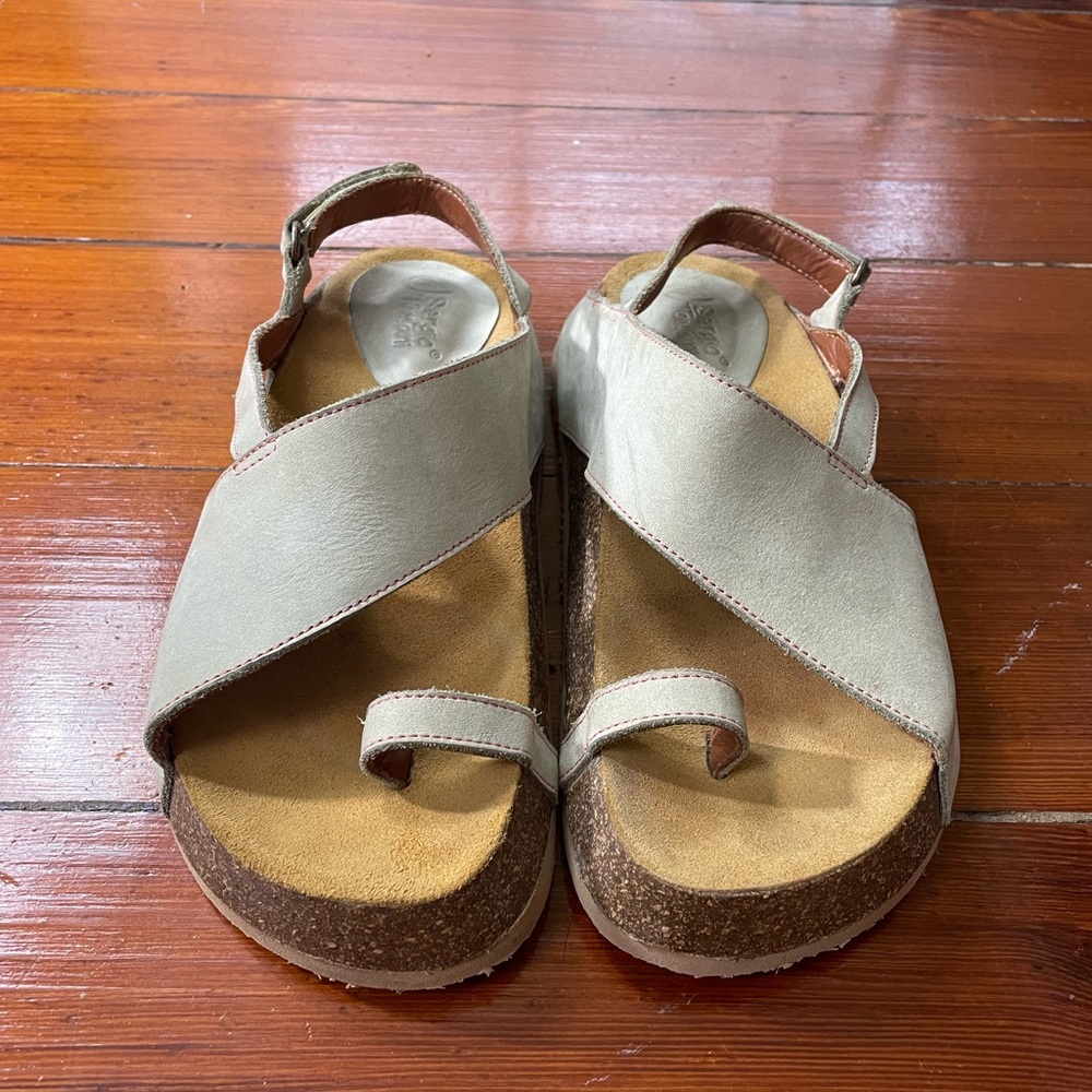 Sergio Tomani Leather Toe Strap Cork Bed Comfort Sandals - Women's  37 \ US 6